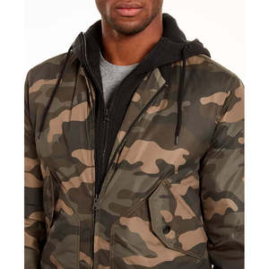 Giacca Bomber Cortez Camo da Uomo American Rag in Vera Pelle di Pecora con Cappuccio e Chiusura a Zip, Colore Verde XS, Autunnale - Product Image 2