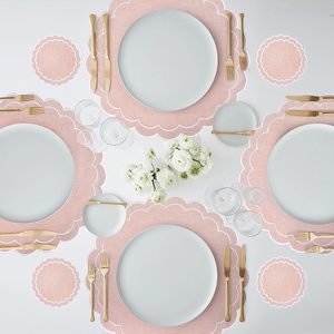 Cotton Linen Polyester Eco-Friendly New Chinese Style Placemats <strong>Coaster</strong> 15" Scalloped Embroidery <strong>Heat</strong> Resistant Double Mat - Product Image 3