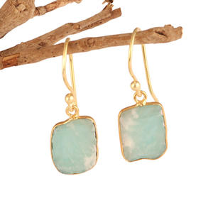 แฟชั่นใหม่ที่มีสไตล์สาวๆต่างหูพลอยอะมาโซไนต์ธรรมชาติต่างหูชุบทองทำด้วยมือชุดตุ้มหูแบบห้อย - Product Image 4