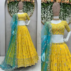 Vendita calda Readymade Indian Designer Lehenga Choli con Dupatta Georgette con paillettes Work Wedding, Party Wear Bollywood Outfit