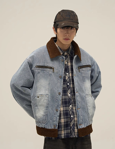 Veste en jean personnalisée de haute qualité pour homme STITCHMODE, style vintage streetwear, effet délavé, coupe-vent, motif imprimé unique - Product Image 1