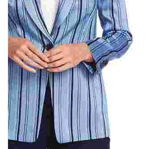 Blazer da donna a un bottone di Vince Camuto, stampa ricamata a righe, blu, taglia 10 - Product Image 3