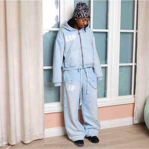 Ensemble sweat-shirt à capuche et pantalon de survêtement évasé du fabricant avec patch de détresse et lavage à l'acide Survêtement évasé pour hommes - Product Image 5