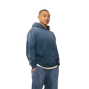 Sweat à capuche délavé à l'acide pour hommes fabricant vintage 100% français polaire coton solide hiver Boxy Streetwear imprimé en détresse Baggy à capuche - Product Image 1