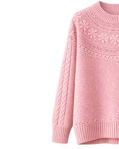 Pull en tricot jacquard rose blush personnalisé, texture florale, col rond, manches longues, pull d'hiver pour femmes, vente en gros personnalisée - Product Image 2