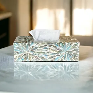 Boîte à mouchoirs en MDF blanc de haute qualité, design floral moderne carré, finition marbre de luxe, personnalisable pour les hôtels, les tables - Product Image 5