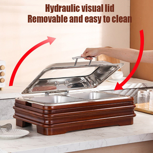 ถาดอุ่นอาหารไฟฟ้าสแตนเลสหรูหราพร้อมฐานไม้ ฝาไฮดรอลิก สำหรับโรงแรมและงานจัดเลี้ยง - Product Image 5