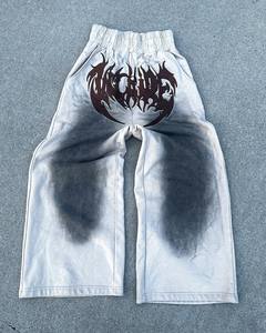 Pantalon homme à prix de gros, coupe droite, rayures courbes, délavé, taille mi-haute, cordon de serrage, coupe ample, 100% coton, style devant plat - Product Image 5