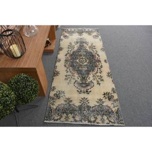 Alfombra turca Vintage Beige azul Patchwork tejido plano 2,8X6,9 pies para decoración para sala de estar Material de lana con respaldo de látex 4m de ancho - Product Image 1