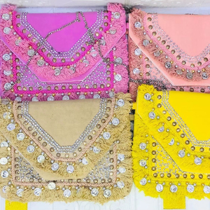 Bolso de Mano Exclusivo de Diseñador, Estilo Banjara Boho, Hecho a Mano, Ecológico, de Lona, con Correa de Cadena con Cuentas, Cierre de Solapa, para Mujer - Product Image 1