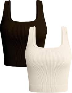 Crop Tops WomensRib Knit Entrenamiento sin costuras Ejercicio Crop Tops Yoga Tank Nylon 10 Percent Spandex Moda Activewear Crop Tops - Product Image 1