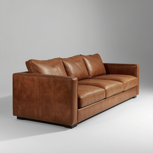 Genuine Cowhide Leather 3 Seater <b>Sofa</b> Modern Boxy Design with Wide Track Arms Luxury Living Room Couch - Product Image 1