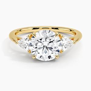 Anillo de Diamantes de Corte Redondo de Tres Piedras de Lujo, 3.0 Quilates, Piedra Lateral Trillón, Oro Amarillo de 14K, Anillos de Compromiso Certificados por IGI para Mujer - Product Image 1