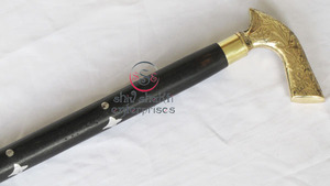 High Quality Adjustable 3 Fold Brown Inlay Wooden Walking Stick Brass Polish T-Shape Handle For Elderly <b>People</b> With Bulk Price - Product Image 5