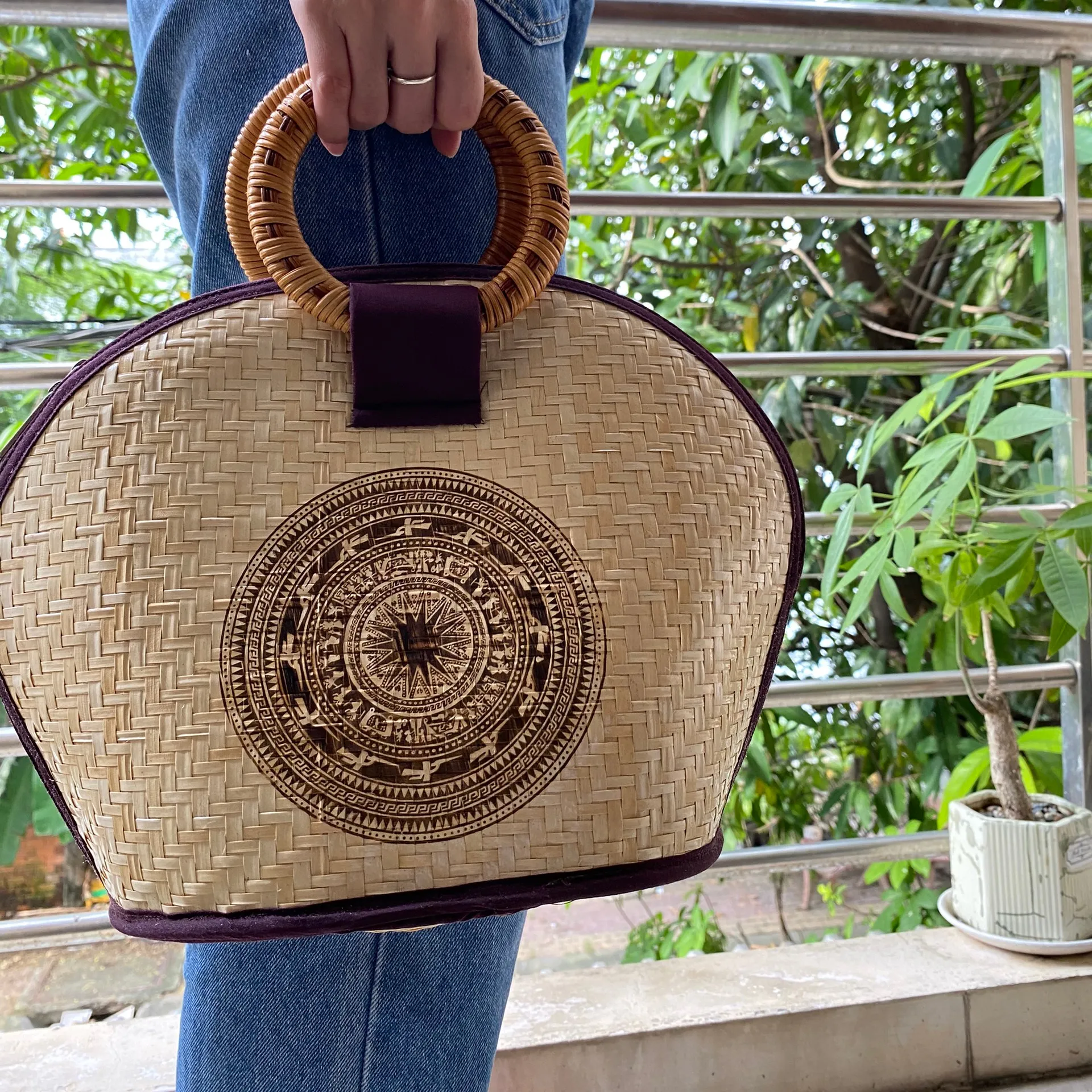 Bolsa de palha de grama do vietnã, acessório feminino, bolsa de palha natural feita à mão para mercado e compras