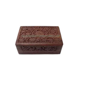 Decorative Wooden Keepsake Trinket Box With Hinged Lid And Carved Design for Birthdays, Christmas