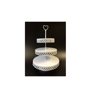 Support de gâteau blanc métallique à 3 niveaux au design moderne pour la décoration d'anniversaire et de fête forme personnalisée taille normale pour les acheteurs - Product Image 1