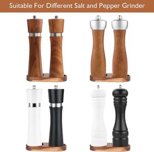 Bandeja de madera de Acacia para Molino de sal y pimienta, soporte de molino de pimienta, bandeja de madera Premium con armarios redondos - Product Image 5