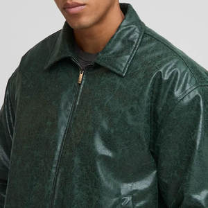 Chaqueta de Cuero Clásica para Motociclista, Chaqueta de Cuero de Pescado para Hombre, con Cierre, Talla Grande, Estilo Motociclista, Cuello Alto, Logotipo Frontal - Product Image 6