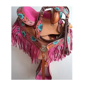 Alta Calidad exigida Pretty Girly Floral Accents Designer Horse Racing Western Saddle del exportador y fabricante indio - Product Image 1