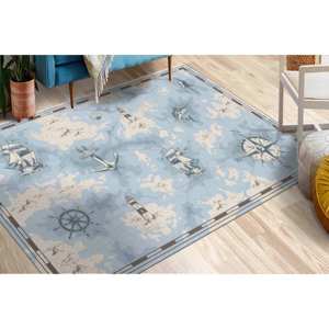 พรมลายเข็มทิศทะเล พรมพิมพ์ลาย: พรมสีน้ำเงินสำหรับห้องเด็ก พรมเนื้อนุ่มแบบไม่ทอ - Product Image 4