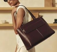 Sac fourre-tout vintage en cuir bordeaux pour femme, grand sac à bandoulière pour le travail, sacoche pour ordinateur portable, fermeture éclair, résistant à l'eau, deux compartiments