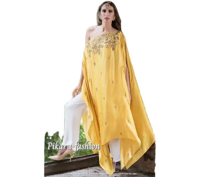 Women Fancy Stylish Embroidered One Shoulder Lady Party Wear Casual Dress Explosive Side Slit Luxury Kaftan Plus Size