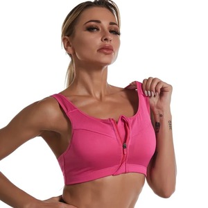 Women's Solid Color Sports Bra Sexy Shockproof Fitness Vest Front Zipper Steel <b>Ring</b> Short Knitted Camis Top Beading Decoration - Product Image 2