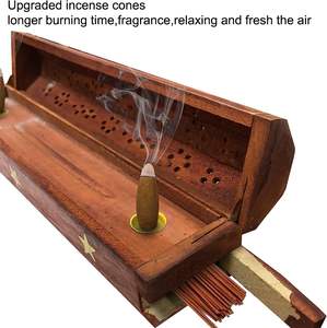 Brûleur d'encens en forme de cercueil (30 cm) avec 10 encens à reflux parfumés aléatoirement, boîte d'aromathérapie en bois - Product Image 3