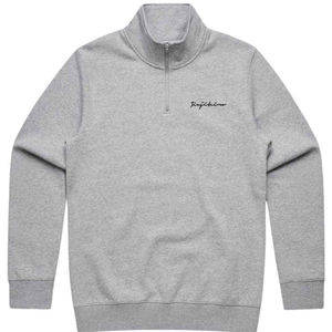 Pull-over en molleton de coton 100% épais pour hommes, avec logo brodé, gris chiné, finition brossée douce à fermeture éclair 1/2, coupe régulière pour l'hiver - Product Image 1