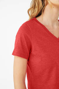 HEATER RED 6405CVC WOMEN'S RELAXED HEATHER CVC SHORT SLEEVE V-NECK TEE <b>T</b> <b>SHIRTS</b> WHOLESALE BULK PRICE <b>T</b> <b>SHIRT</b> - Product Image 4