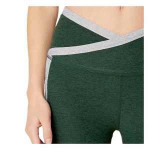 High Waist Yoga <b>Leggings</b> Full Length Solid Green With Gray Side Stripe Contrast <b>Stitch</b> Seamless Four-Way Stretch Pants For Women - Product Image 6