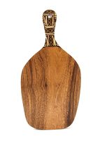 Papan Kayu Suar dengan Inlay Tempurung Kelapa dan Bambu 41cm, Papan Potong Kayu Food Grade untuk Dapur