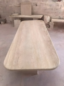 Table à manger moderne de luxe en travertin, tables d'appoint en pierre naturelle douce, console, décoration intérieure - Product Image 3