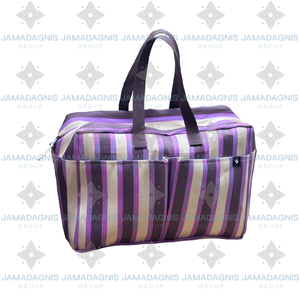 Bolsa de lona de fin de semana a rayas personalizada, estilo deportivo de nailon reciclado, cierre con cremallera, diseño multibolsillo, correas de gran capacidad - Product Image 5