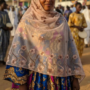 Écharpes en mousseline de soie pour femmes, de qualité supérieure, brodées de fleurs et de strass, légères, respirantes, décontractées, toutes saisons, 12 - Product Image 4