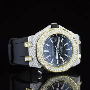 Montre classique en acier inoxydable avec moissanite VVS dorée de luxe, montres unisexes glacées, mode unique - Product Image 2