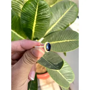 925 Silver Oval Sapphire Ring Resizable Ethnic Wedding Jewelry Plated Gemstone Customizable Shape Resizable Brass Inlay Setting - Product Image 5