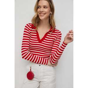 Pull en tricot rayé à col polo - Product Image 1