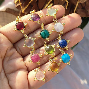 Gold Plated <b>Garnet</b> Cushion Shape Gemstone <b>Pendant</b> Charms Birthstone Bezel for Earrings & Necklaces - Product Image 4