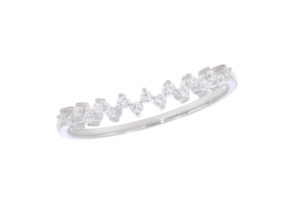 Anillos de moissanita lujosos de oro blanco de 14 quilates al por mayor, banda apilable en zigzag de 0,12 quilates, alianzas de boda de lujo baratas OEM - Product Image 3