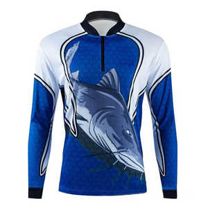 Camisa de Pesca de Manga Larga para Hombre, Estampado de Atún, Protección UV UPF 50, Cierre de Pullover, Estampado Digital Azul, Transpirable, 100% - Product Image 4