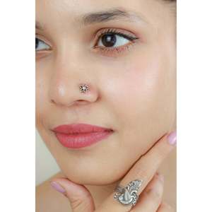 Pendiente de Nariz de Plata 925 para Mujer, Diseño Floral Vintage Nazakat, Joyería Corporal con Ópalo y Diamante, Regalo - Product Image 2