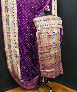 Sari de seda Georgette de diseñador para mujer con tejido Banarasi tradicional indio y aspecto elegante para ropa de fiesta de boda - Product Image 2