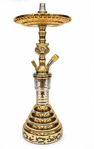 Ensemble de chicha miniature de luxe Lion |   Chicha égyptienne artisanale en laiton massif avec vase en verre métallisé doré cannelé et plateau double face - Product Image 6
