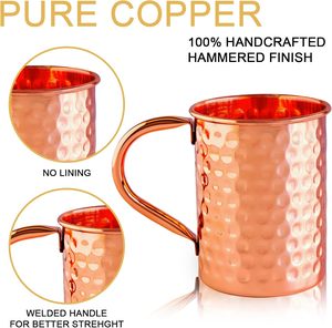 Divris Copper Moscow Mule <b>Mug</b> Handcrafted Hammered Finish Welded Handle <b>Vintage</b> Design Large Capacity Food Contact Safe - Product Image 2