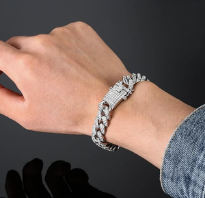 Rapper Hip Hop Sterling <b>Silver</b> Custom Iced Out Moissanite Cuban <b>Bracelet</b> for Unisex Gift & Party Occasions - Product Image 5