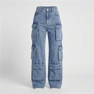 Pantalon en jean décontracté pour femme, taille mi-haute, coton, style hip-hop, coupe droite, coupe régulière, automne-hiver, couleur personnalisable, respirant, coupe-vent - Product Image 1