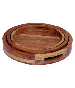 Bandeja redonda de madera para servir, Juego de 3 platos a precio mayorista de ZAM IMPEX - Product Image 5