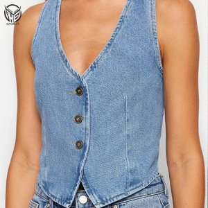 Gilet en jean tricoté décontracté et respirant pour femme, 100 % tissu jean, vêtement d'extérieur hiver 2025 - Product Image 3